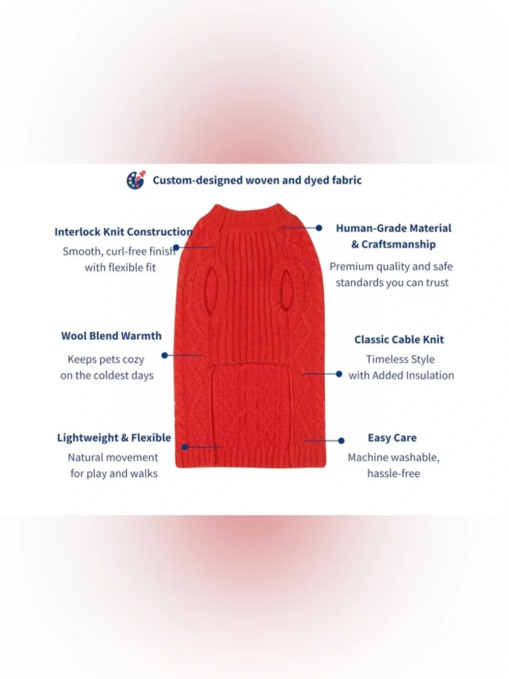 NWT-Large Dog Red cable knit sweater Soft, warm and comfortable